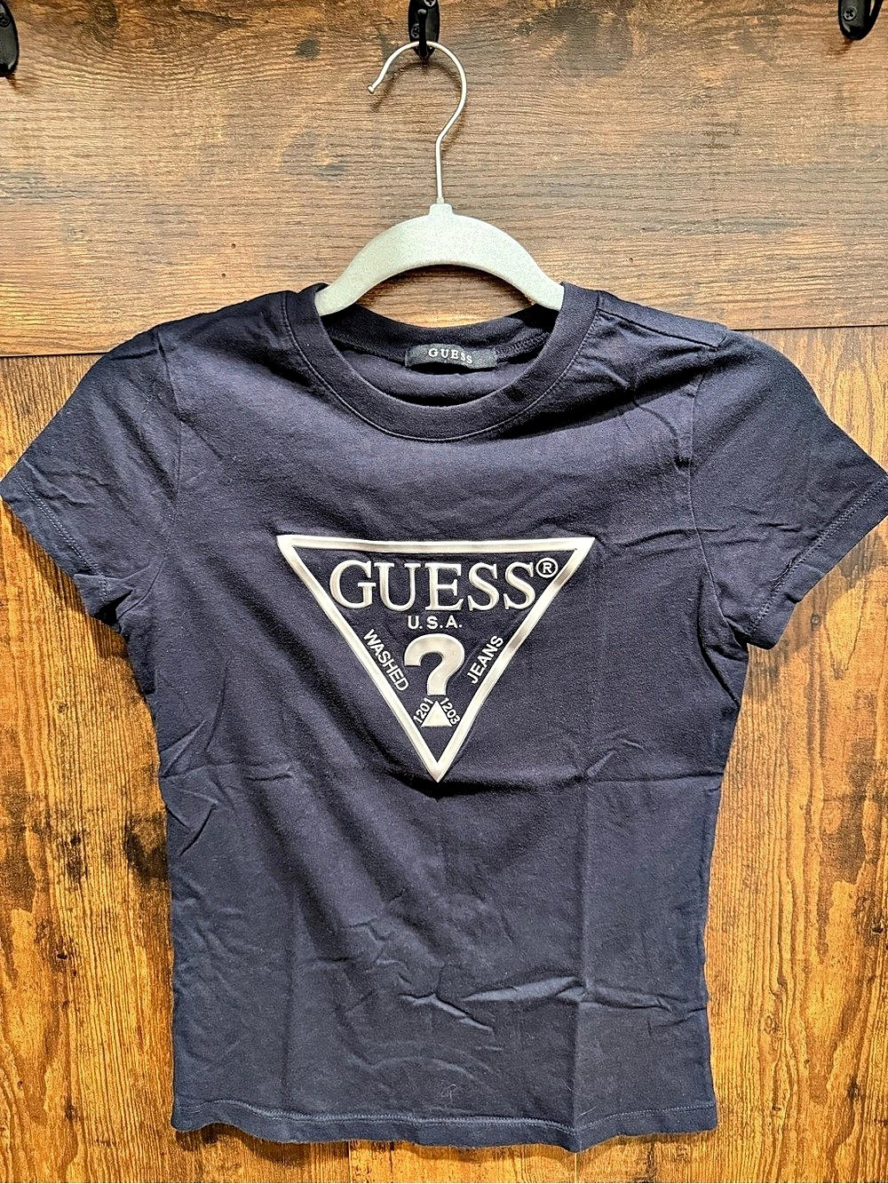 GUESS Classic Triangle Logo T-Shirt Blue XS